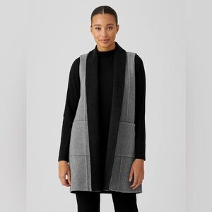 Eileen Fisher Two Tone Doubleface Wool Cashmere Vest Thigh Length Reversible